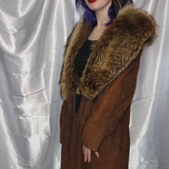 Vintage Lord and Taylor fur trim suede long coat